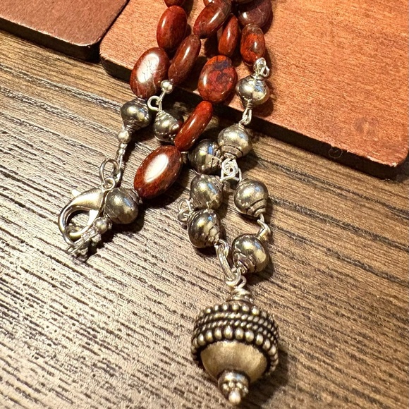 Jasper Brown Bead and Tibetan Silver Extra Long Necklace Handmade - Picture 5 of 6